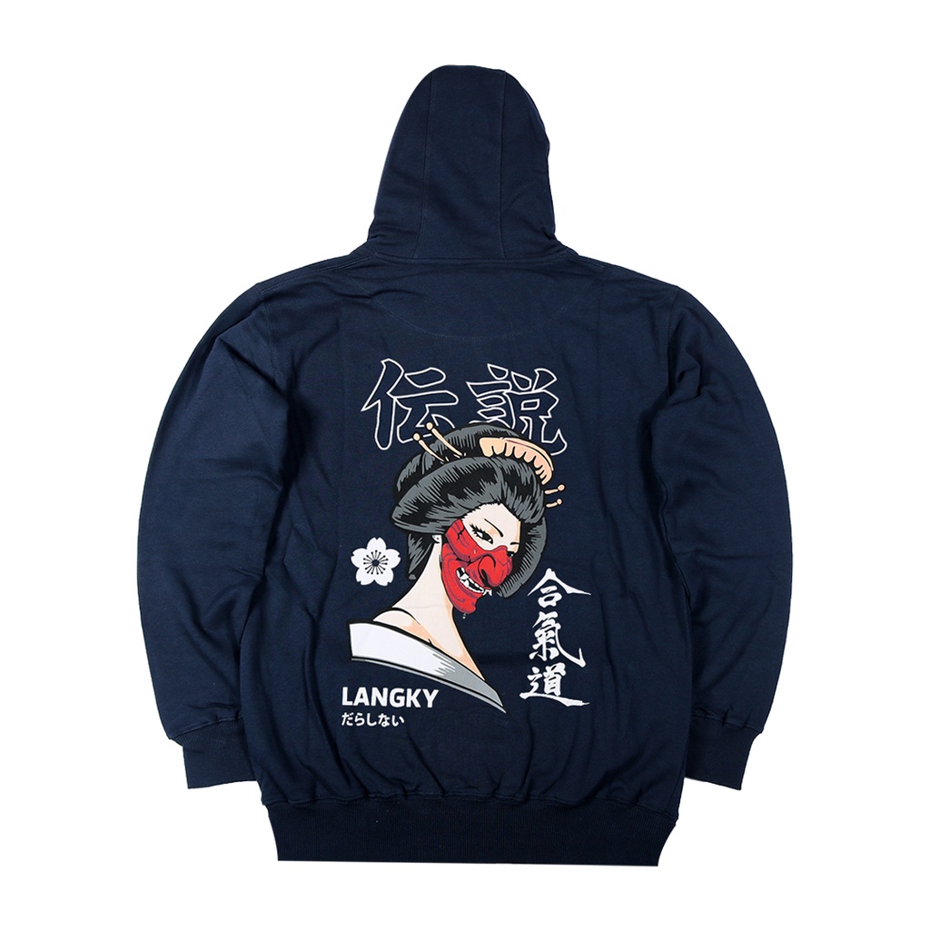 Jaket Sweater Full Katun Pria Wanita Langky Hoodie BWCF Maschera Hitam