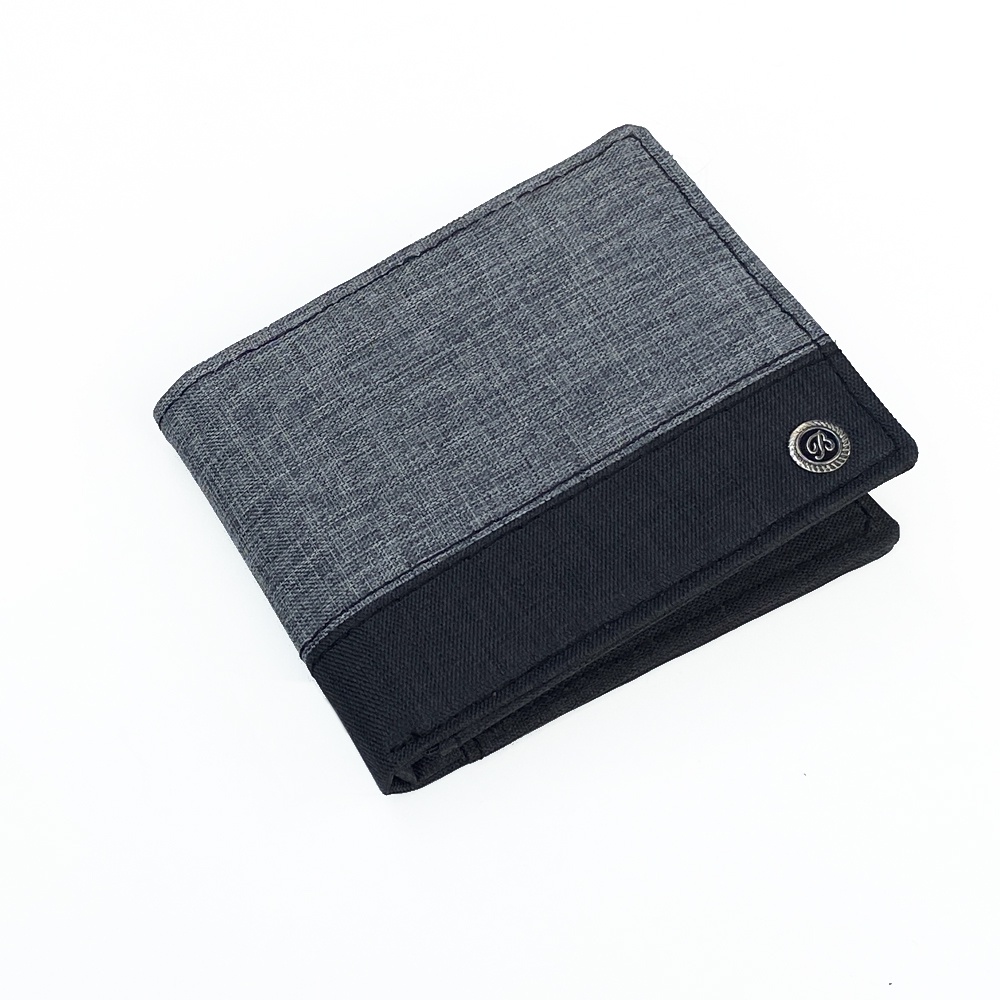 Free  Shipping!! Dompet Kanvas  Pendek Lipat Dua Dompet Pria dan Remaja Model Exclusive GB-362 Dompet 3/4 Lipat Dua Kombinasi Warna GREY BLACK + BONUS BOX