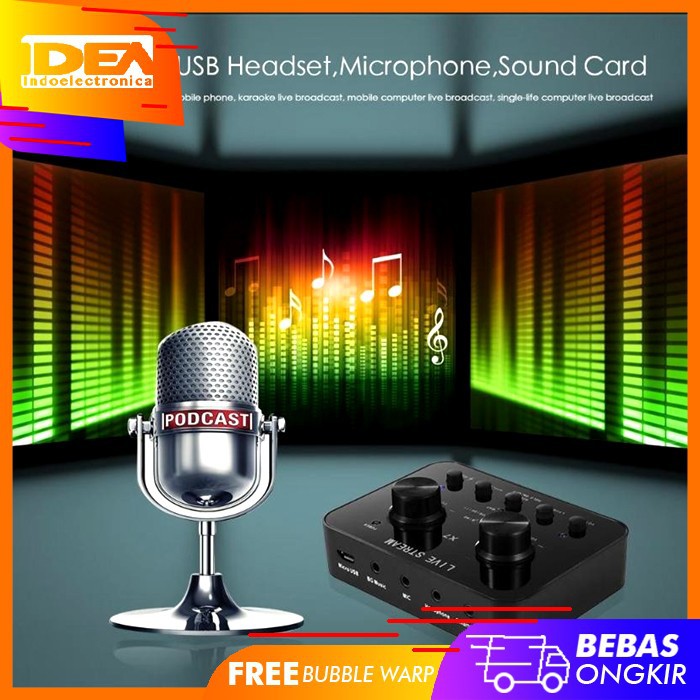 Audio USB External Soundcard Live Broadcast Microphone Headset - X7 - Black
