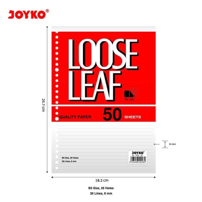 

Joyko B5-7026-50 Loose Leaf B5 Lines 50 Sheet Kertas Binder 26 Holes Lubang Garis 50 Lembar 70gsm