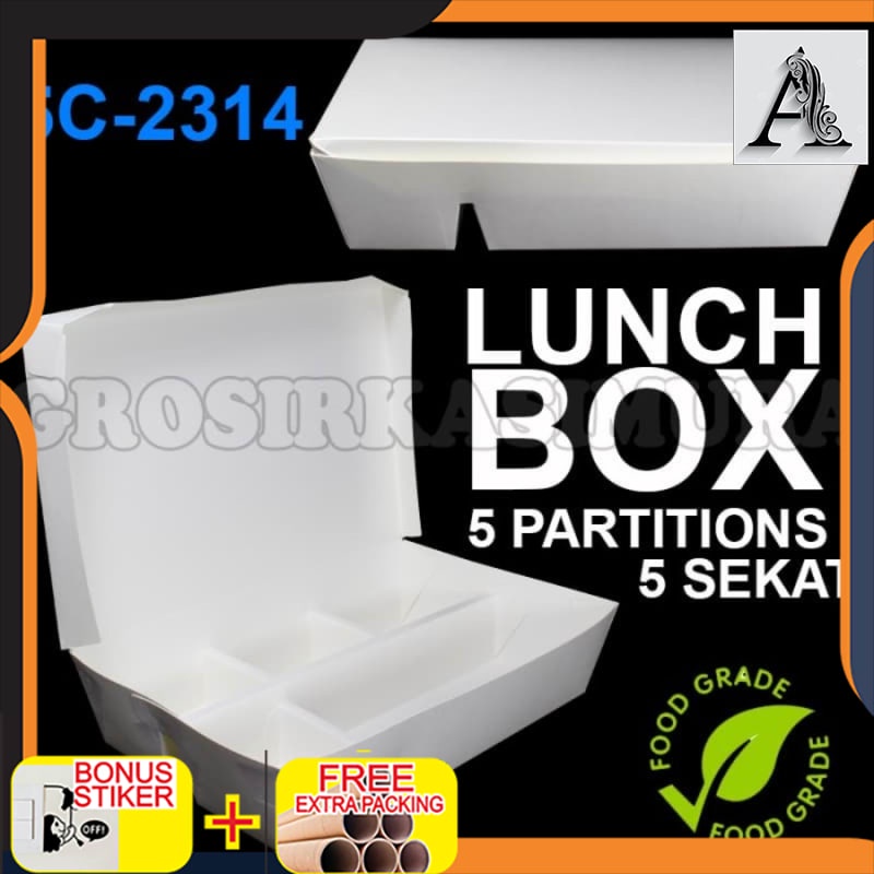 

Murah paper lunch box / lunch box uk XL 5 sekat Tebal / foodgrade murah