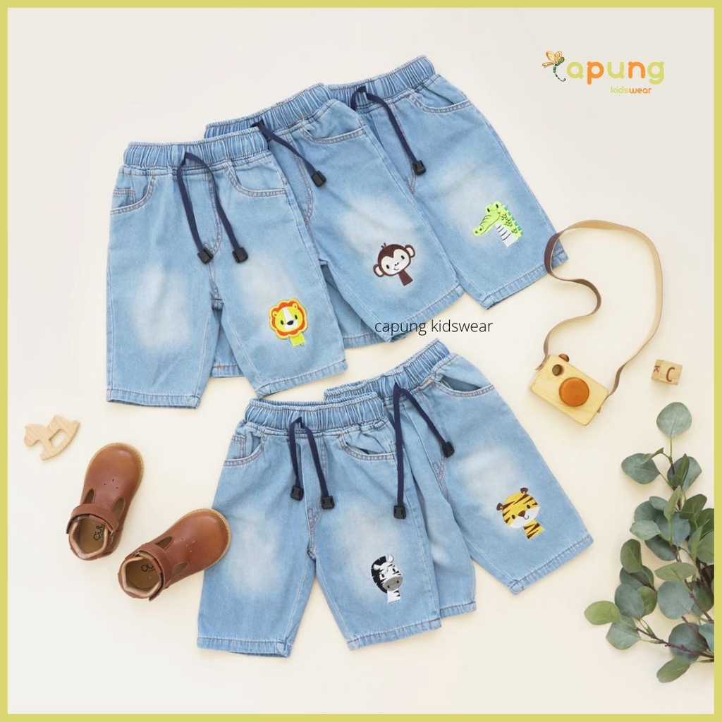 (Capung Kidswear) Celana Pendek Jeans Anak Animal Bordir (4-6 tahun)