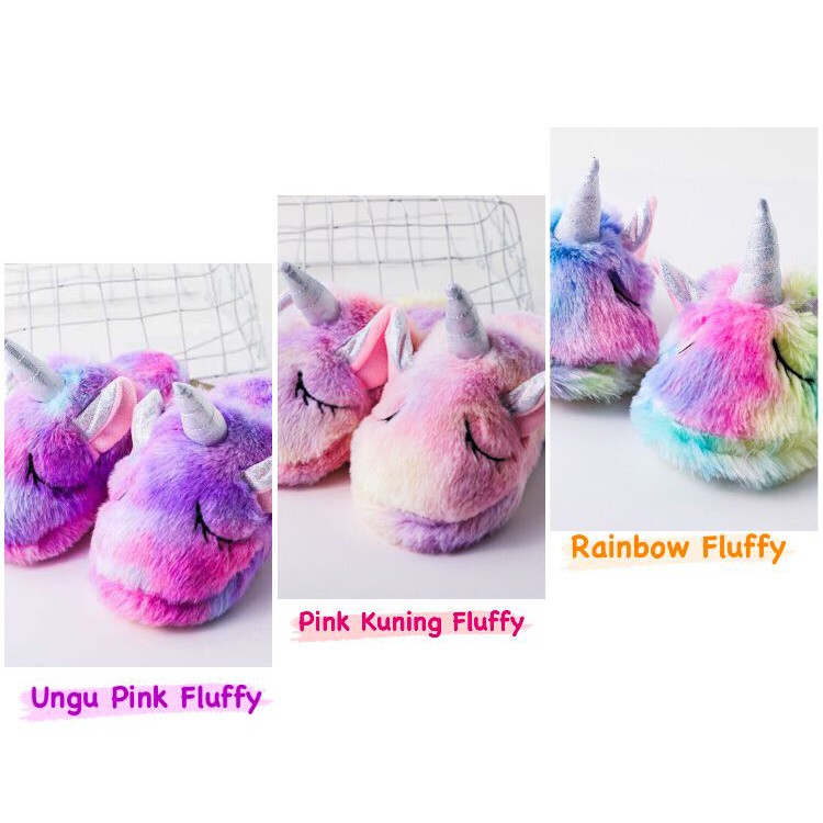 SANDAL BONEKA UNICORN RAINBOW SLIPPER