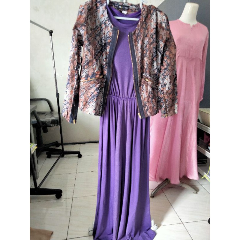 gamis Jersey set blazer motif batik preloved belum pernah dipakai, hanya dicuci dan simpan