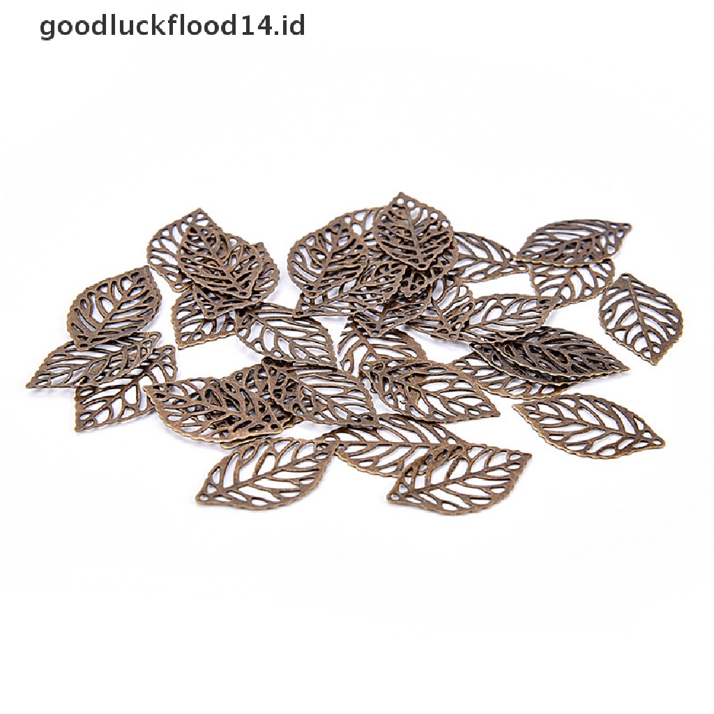 [OOID] 50PCS Charm Filigree Hollow Leaves Pendant DIY Jewelry Making Leaves Metal Craft ID