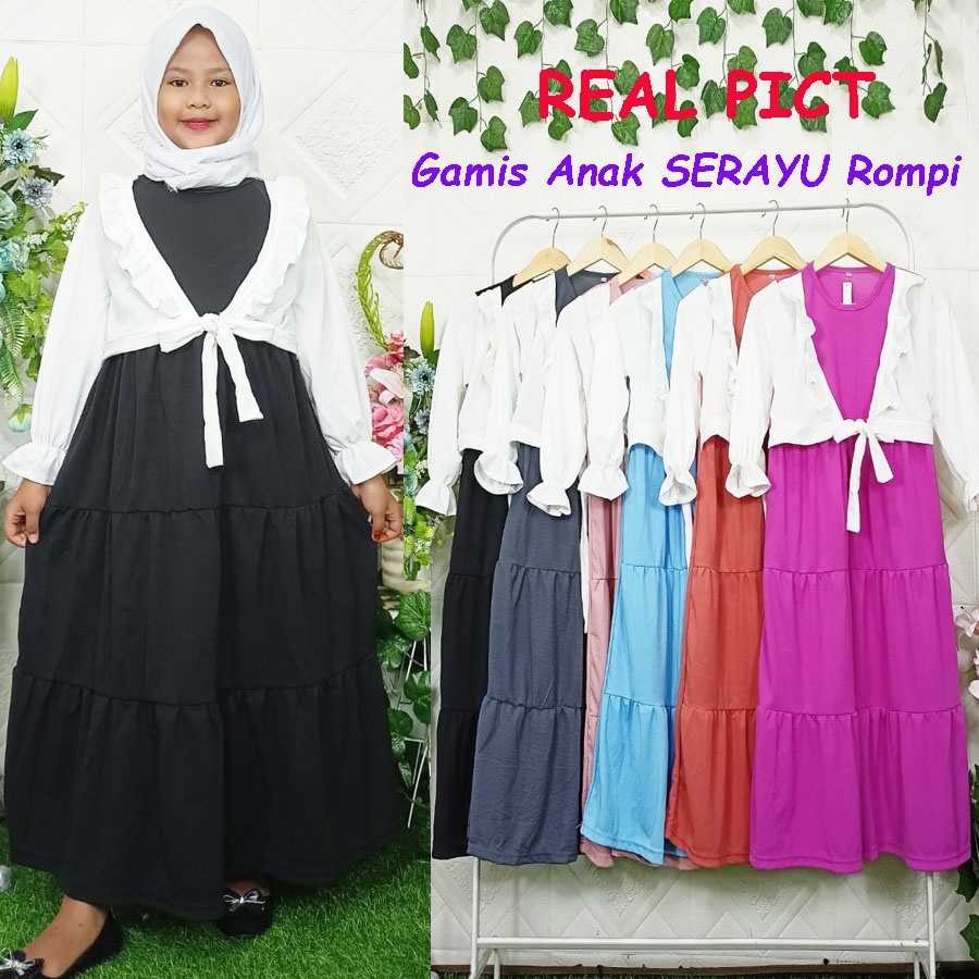 GAMIS ANAK SERAYU ROMPI PUTIH DRESS WARNA 3-12tahun GL FASHION