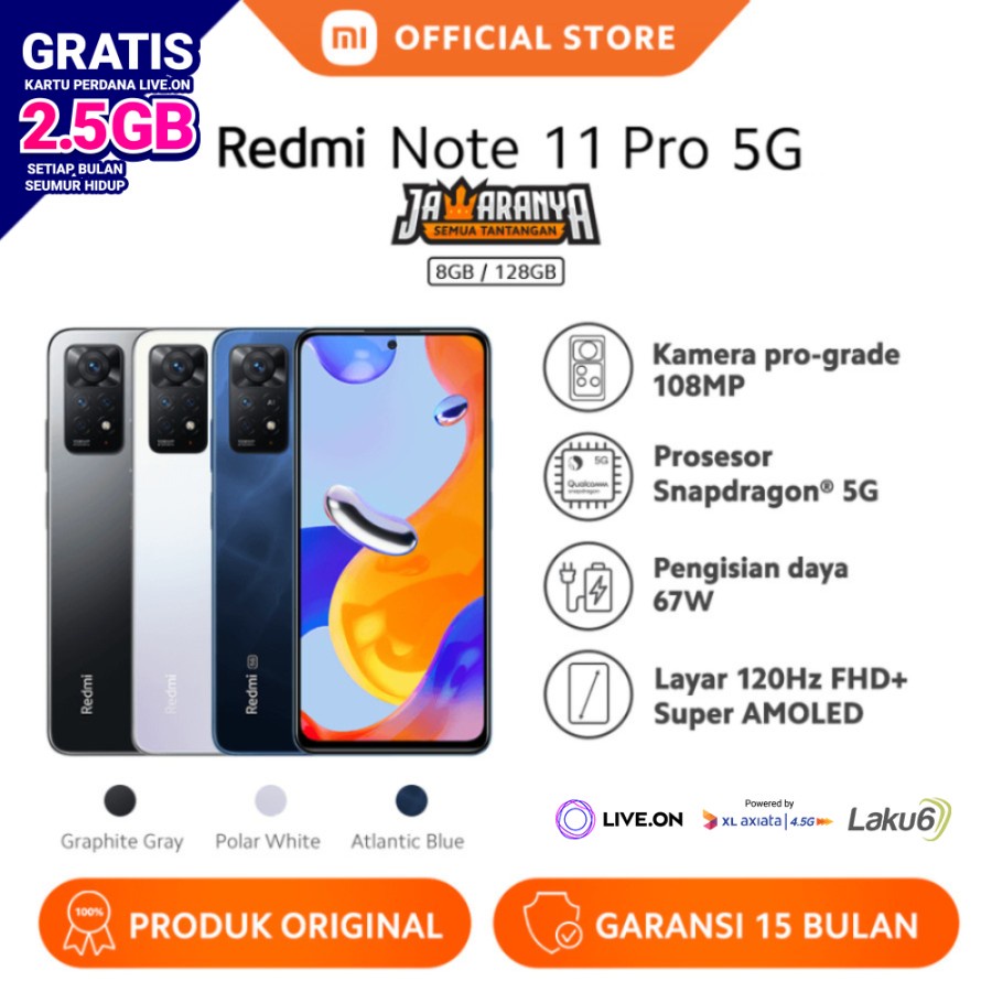 Xiaomi Note 11 Pro 5G 8GB/128GB Ram 8GB Internal 128GB Garansi Resmi