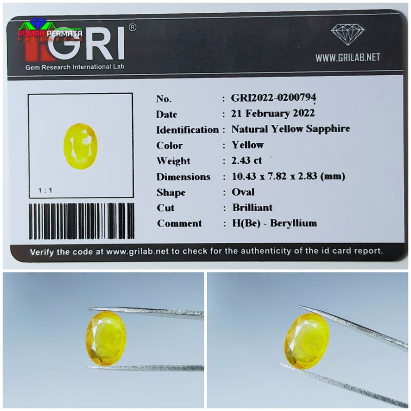 Batu Permata Yellow Sapphire Natural Asli Original Bersertifikat