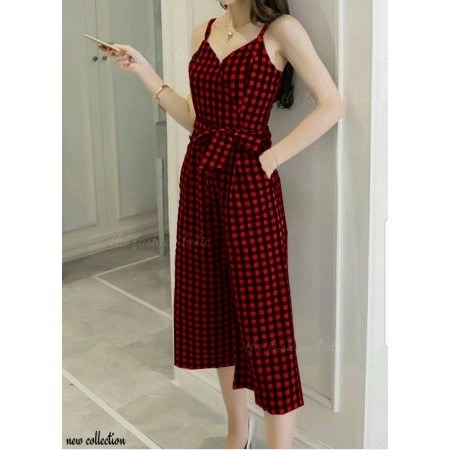 JUMPER WANITA MERAH MARUN KOTAK KECIL PITA