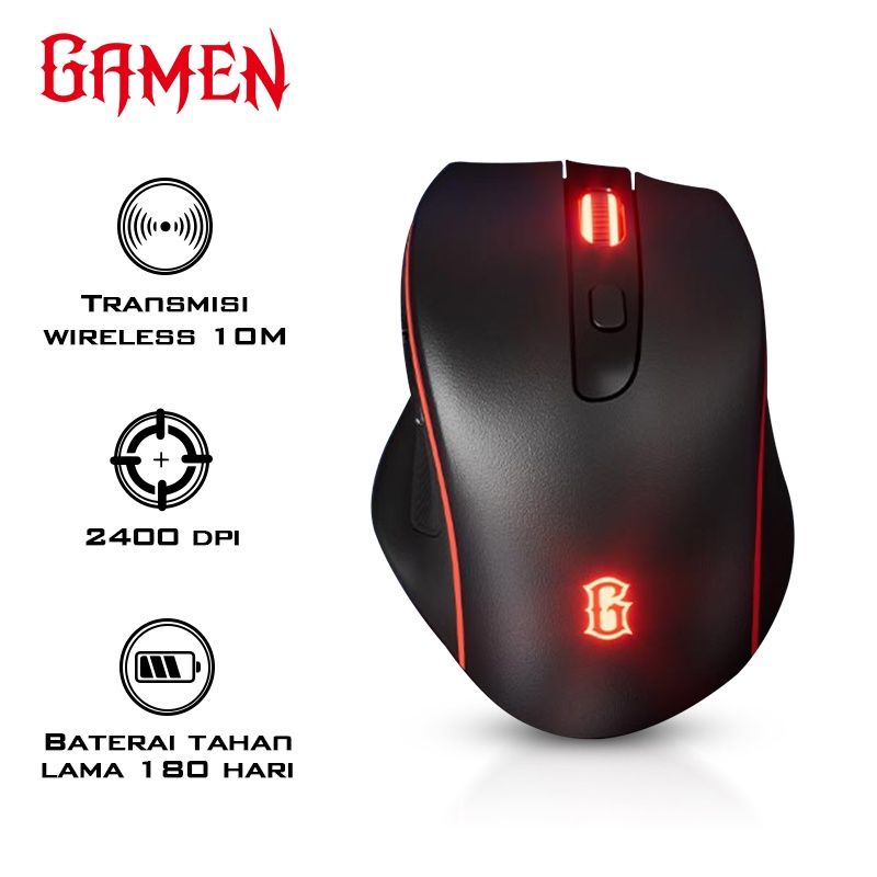 GAMEN MOUSE GAMING WIRELESS 2400 DPI FOR KOMPUTER / LAPTOP GM200W GARANSI 1 TAHUN