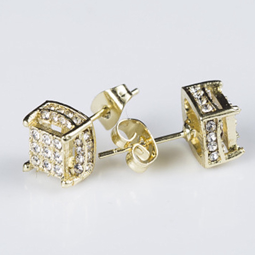 Hu Hu Hu Hu Hu Alat Bantu Pasang Kacamata♡ 1 Pasang Anting Stud Tindik Bentuk Persegi Bahan Alloy Hias Kubik Zirkonia Untuk Harian