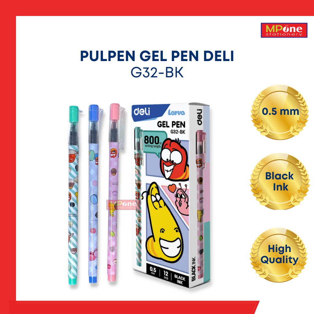 Pulpen Gel Hitam Deli / Pulpen Deli Larva Hitam / Pulpen Deli Larva EG32-BK