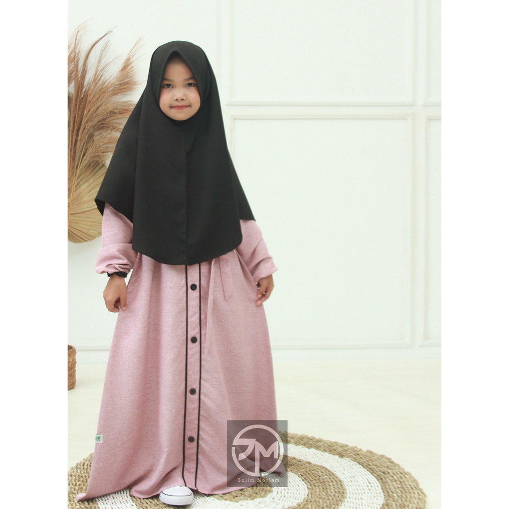 Salim Moslem-Gamis Anak Syari Set Kerudung Besar Kain Triji Mix Moscrepe Usia 1-12Th