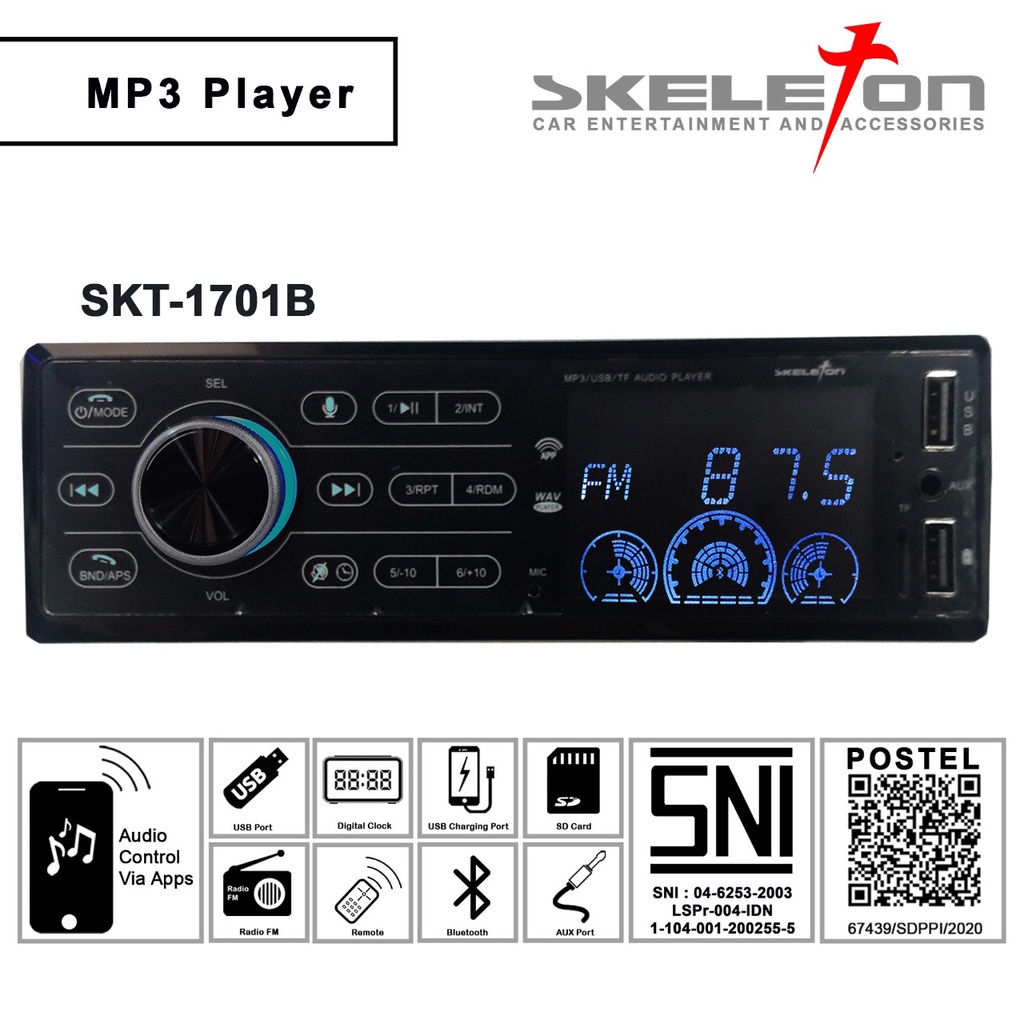 Tape Mobil Bluetooth head unit single din audio MP3 car  SKT - 1701