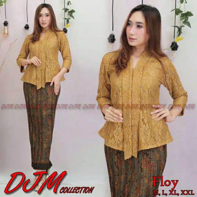 SETELAN KEBAYA FLOY BROKAT BIG SIZE / KEBAYA WISUDA / KEBAYA BUSUI-Set gold