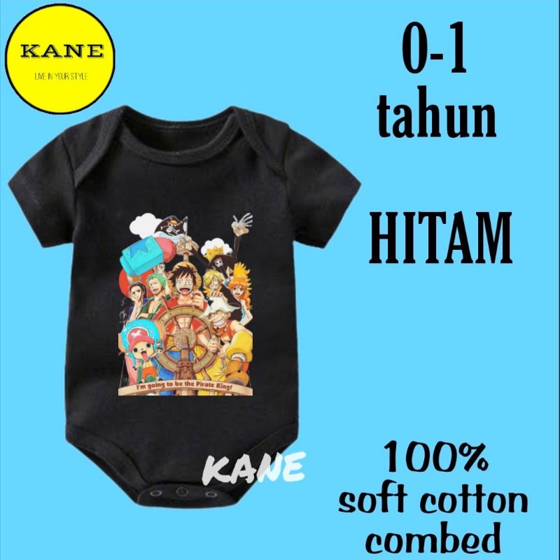 Kaos baju bayi jumper baby kids pendek ANIME ONEPIECE LUFFY jepang logo tulisan usia 0 1 2 3 4 5 6 7