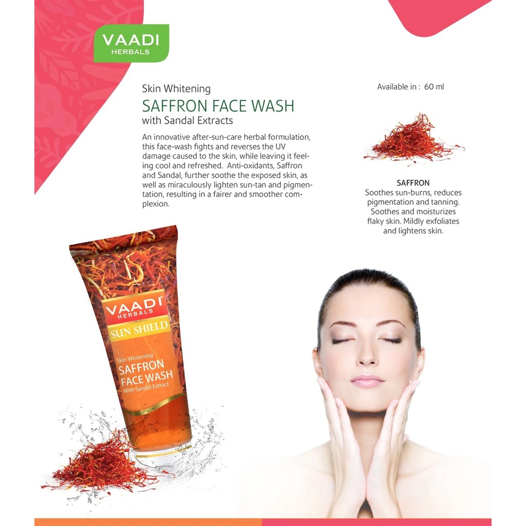 Saffron Facewash ORIGINAL VAADI HERBALS India Skin Whitening with Sandal extract