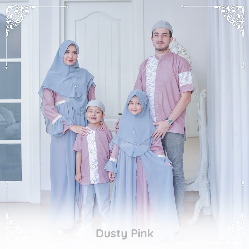 Sarimbit Keluarga Gamis & Koko warna Dusty Pink (Hanan & Haneen Family Set by Aahva)