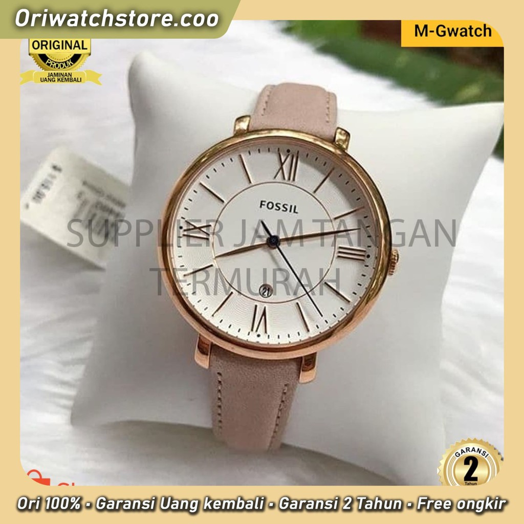 TERLARIS Fossil ES3988 Jacqueline White Dial Rosegold Blush Leather Strap Watch Size 36mm MG STORE