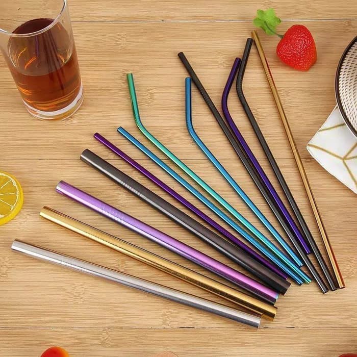 UG Sedotan Minuman Stainless Steel 5Pcs/Set Straw Stainless Steel Reusable 5In1