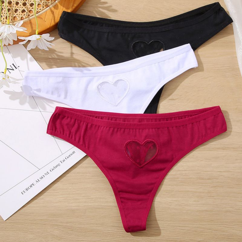 FINETOO FT09 Sexy Celana Dalam Renda Hati Wanita Thong Women Heart Lace Panty Soft G-string