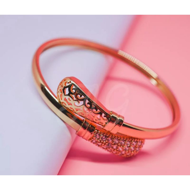 gelang tangan kepala ular permata rosegold fashion wanita titanium original anti luntur