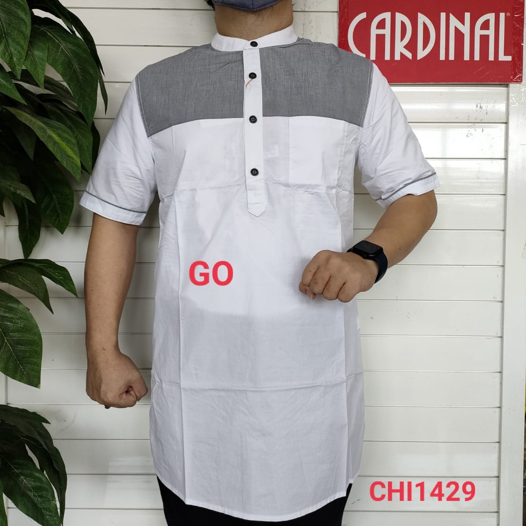 gof XL-4XL CARDINAL KEMEJA KOKO PUTIH JUMBO Jeans Taqwa Pakaian Pria Original Baju Muslim Polos Lengan Pendek TSQ1