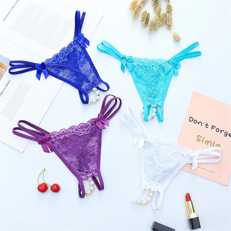 G String Sexy mutiara open crotch thongs Lace bahan celana dalam C120