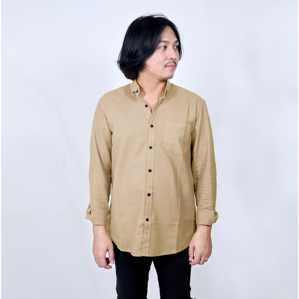 Baju Kemeja Pria Polos Lengan Panjang Warna Cream Size M L Xl T5D4 Hampers Lebaran Elegant Outfit Ke