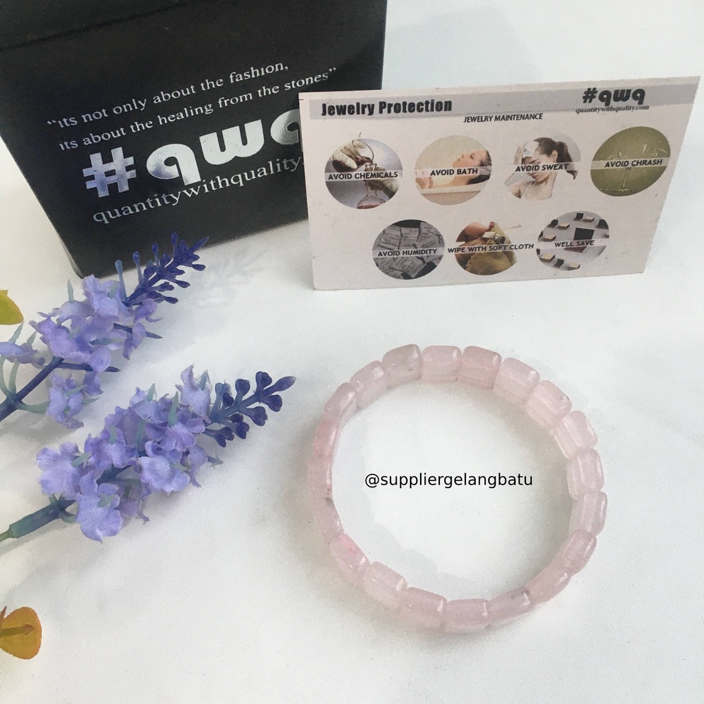 Gelang Batu ROSE QUARTZ KOTAK OVAL limited pink kuarsa asli natural