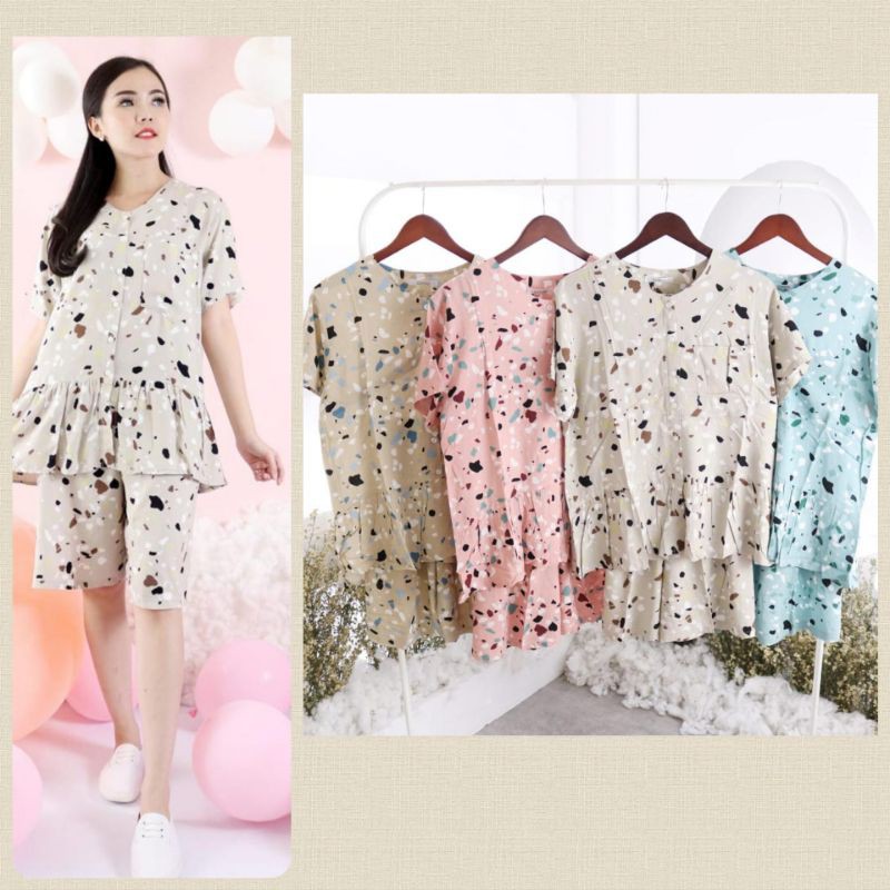 DAILY SET / PIYAMA RAYON PREMIUM ONE SET LENGAN PENDEK CELANA PENDEK BABYDOLL AMRO