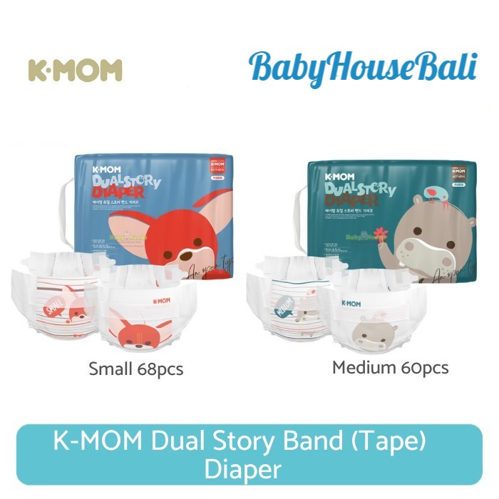 KMOM Dual Story Tape Diaper S68 M60 K Mom Baby Diapers K-Mom Popok Bayi S M L All Varian