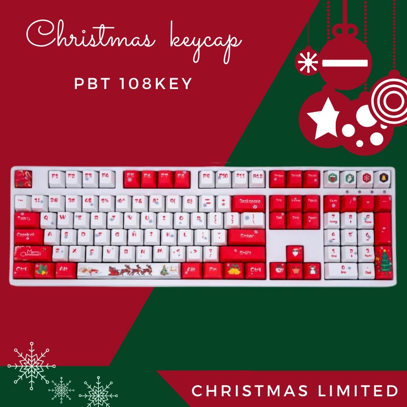 104pcs Keycap Pbt Oem Profile Tema Natal Untuk Keyboard Mekanik