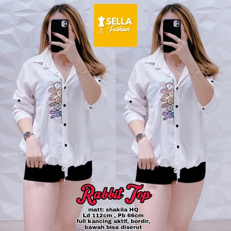 RABBIT TOP BY SELLA #MATT shakila HQ //full kancing aktif, bordir, bawah bisa diserut