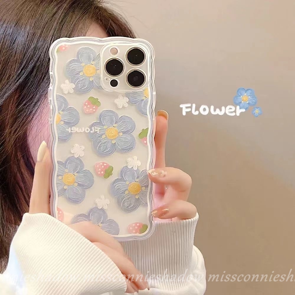 Soft Case Tpu Transparan Shockproof Motif Bunga Stroberi Untuk iPhone 7 8 Plus 11 12 13 Pro Max X XR XS Max 6 6s Plus SE 2020