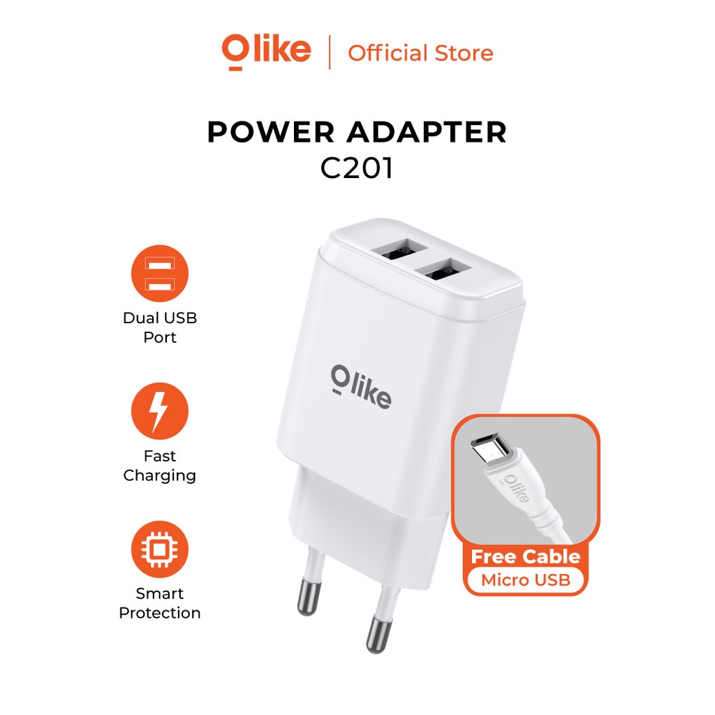 Olike Charger Adaptor Dual Port Fast Charging Travel Size free Kabel Micro USB C201