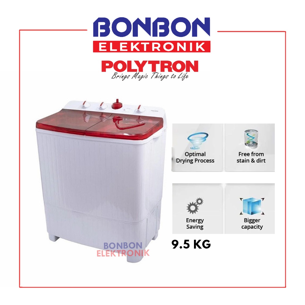 Polytron Mesin Cuci 2 Tabung 9.5KG PWM 951R / PWM951 / 951 R