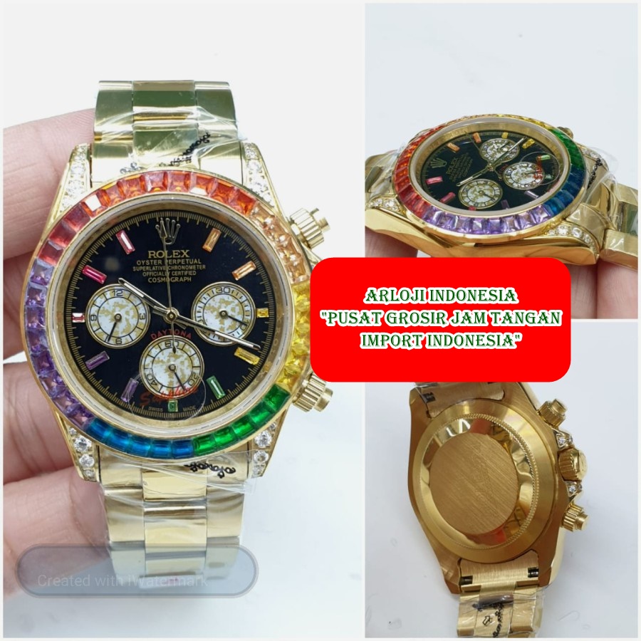 Mega Sale Jam Tangan Pria ROLEX Daytona Rainbow Gold Matic Garansi 1th