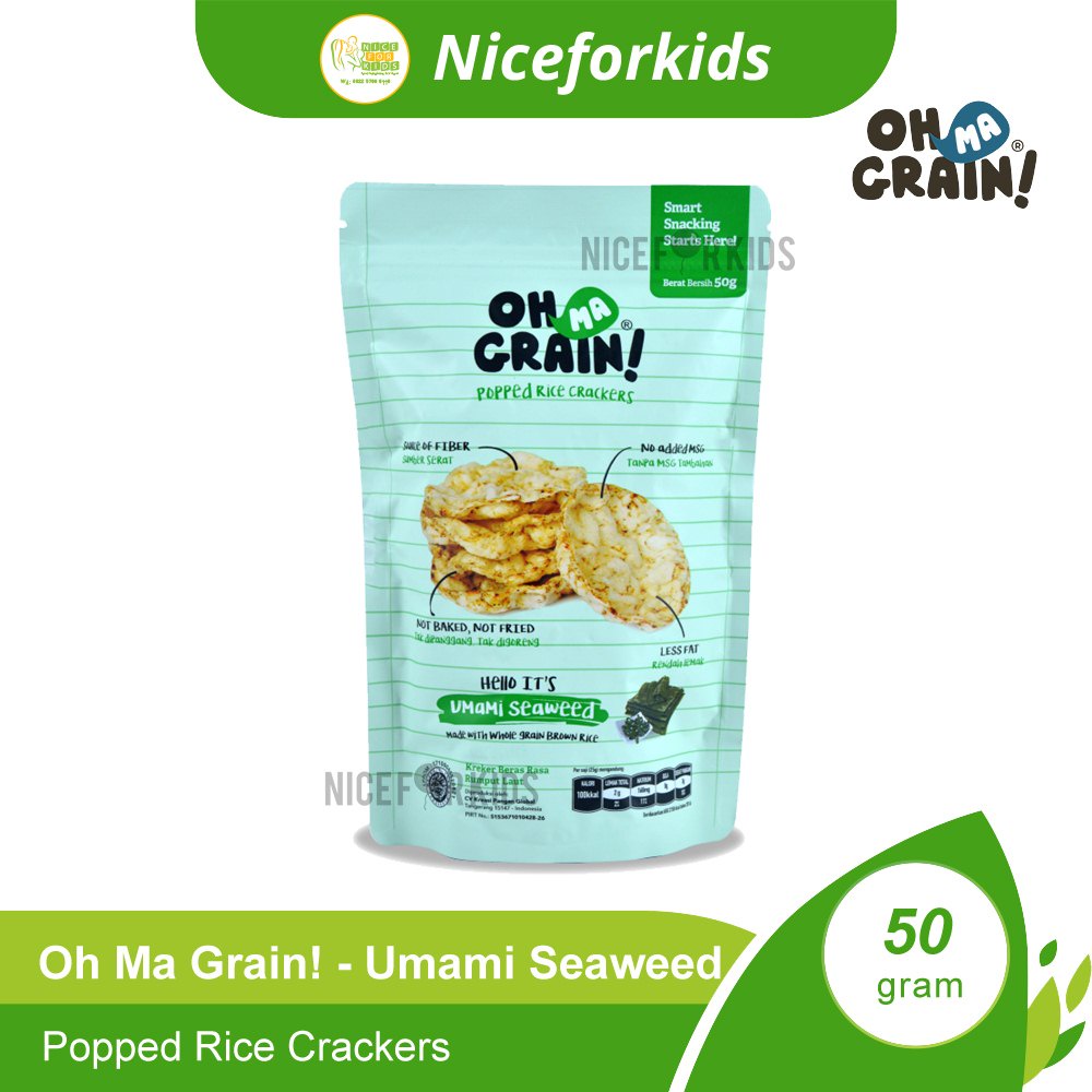 Oh Ma Grain Popped Rice Crackers 50gr / Cemilan Sehat Bebas Gluten