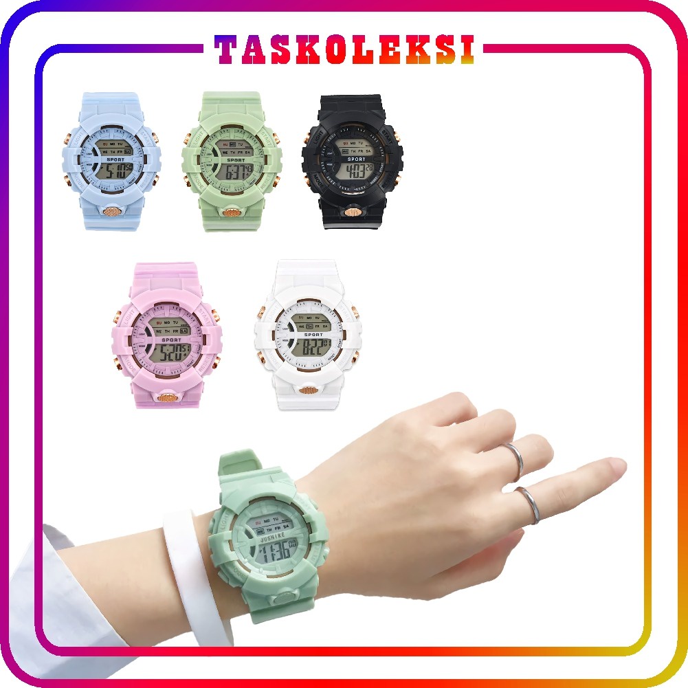 ☛TK☚ JT033 Jam Tangan Rubber Digital Sport Bulat Wanita Dan Pria Fashion Gaya Korea Import