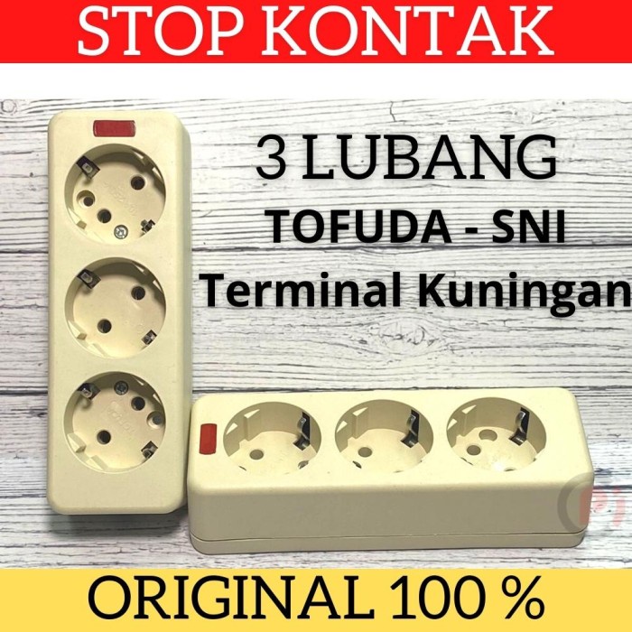 TOFUDA Stop Kontak Terminal Listrik Colokan 3L 3 Lubang Ada Indikator