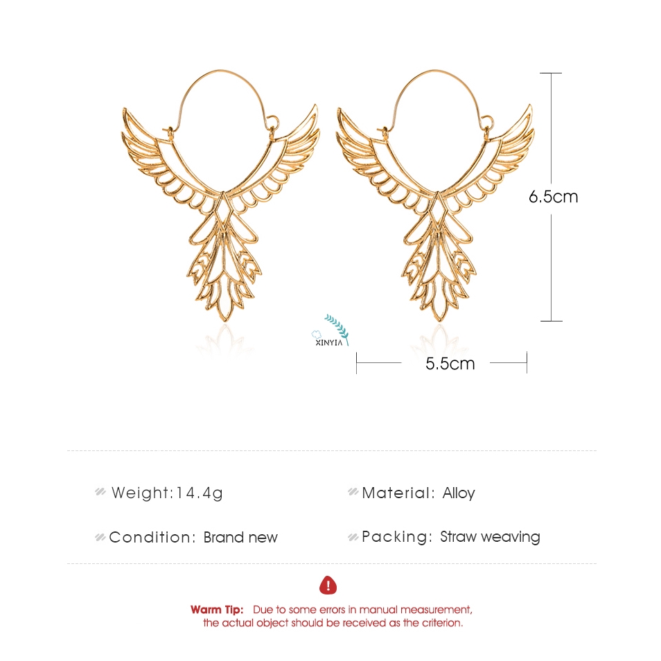 Anting Sayap Malaikat Anting-anting Gaya Etnik Berlebihan Earing Kepribadian Anting Berongga Elang