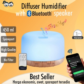 Humidifier Diffuser Bluetooth Aromaterapi Music Alat Aroma Disfuser Aromaterapi FREE Remote Garansi Model Kayu 450ml