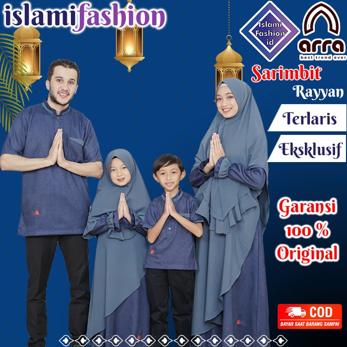 Sarimbit Keluarga Muslim Couple Fashion Baju Gamis Set Premium Modern Terbaru Warna Biru Rayyan Arra