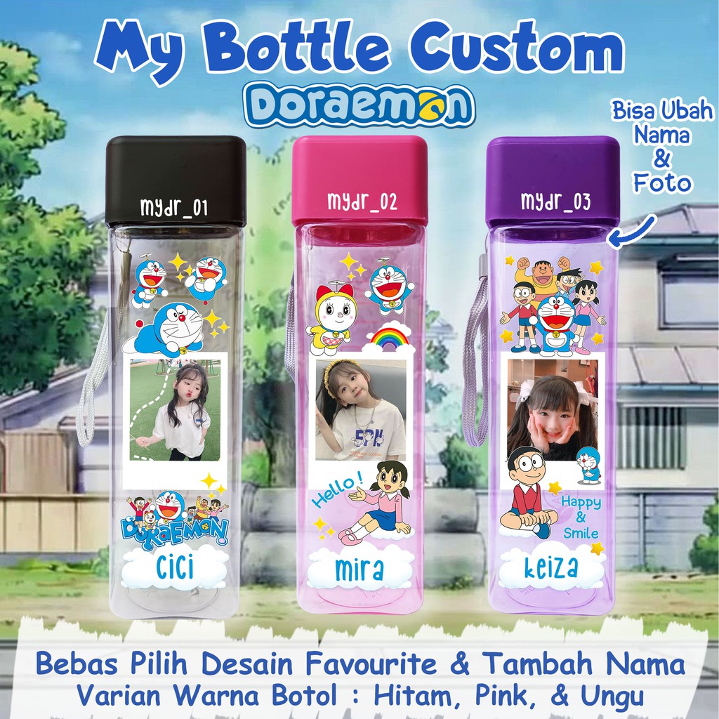 My Bottle Custom Desain Doraemon Bebas Tambah Nama Dan Pilih Desain 500ml Botol Anak custom