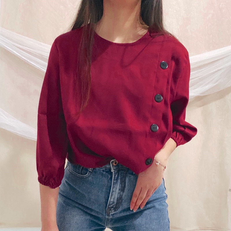 EUNJO Blouse Asymmetrical Blouse Korea Officewear Top A21