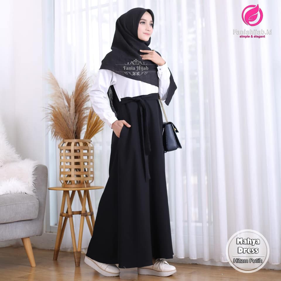 GAMIS DINAS MAHYA  HITAM PUTIH BY FANIA HIJAB