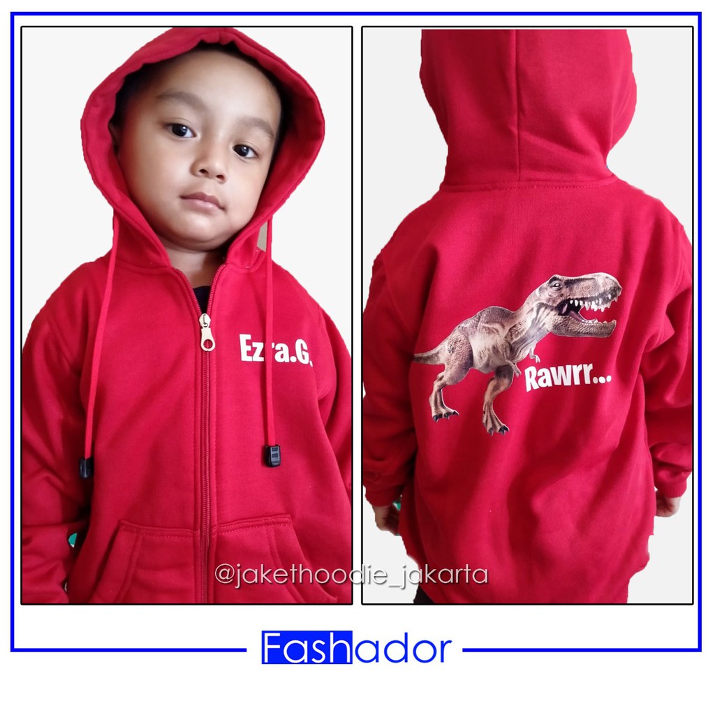 GRATIS NAMA/INISIAL-Jaket Zipper Hoodie DINOSAURUS  Bisa Couple Ayah,Ibu,Anak Murah,Terbaru Keren