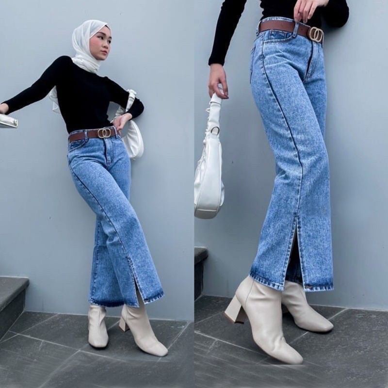 0EONNI KULOT JEANS BELAH PREMIUM // KULOT HIGHWAIST JEANS BELAH