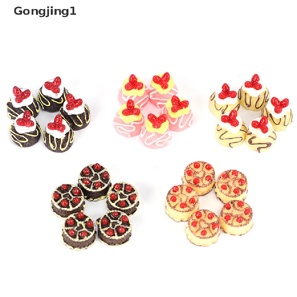 Gongjing1 5 PCs Miniatur Kue Krim Palsuartificial Bahan Resin Untuk Dekorasicraft DIY